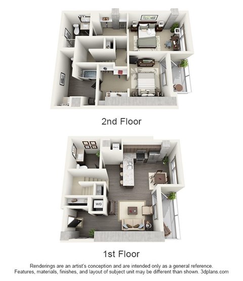 Floor plan for 2 beds, 2 baths, 1598 sqft